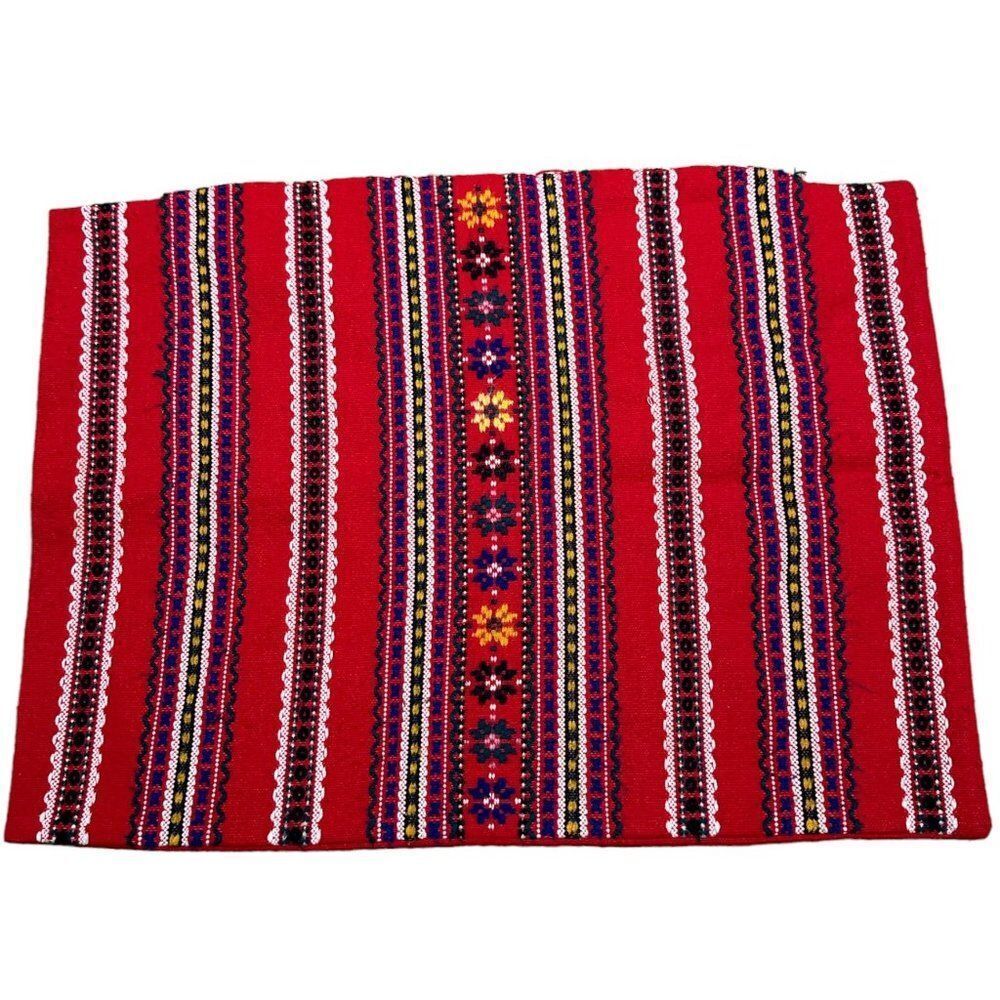 Vintage Red Embroidered Pillow Case Multicolor 23 x 17.5 Inch